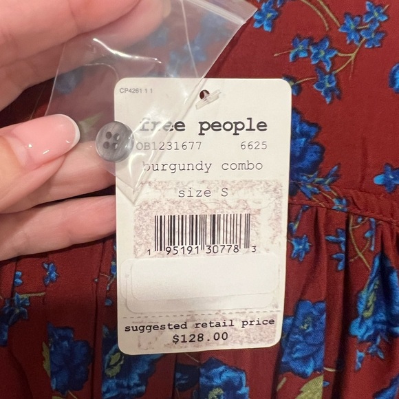 Free People Flower Fields Mini Dress Burgundy Ballon Sleeves Ruffles Boho Small - Picture 6 of 14